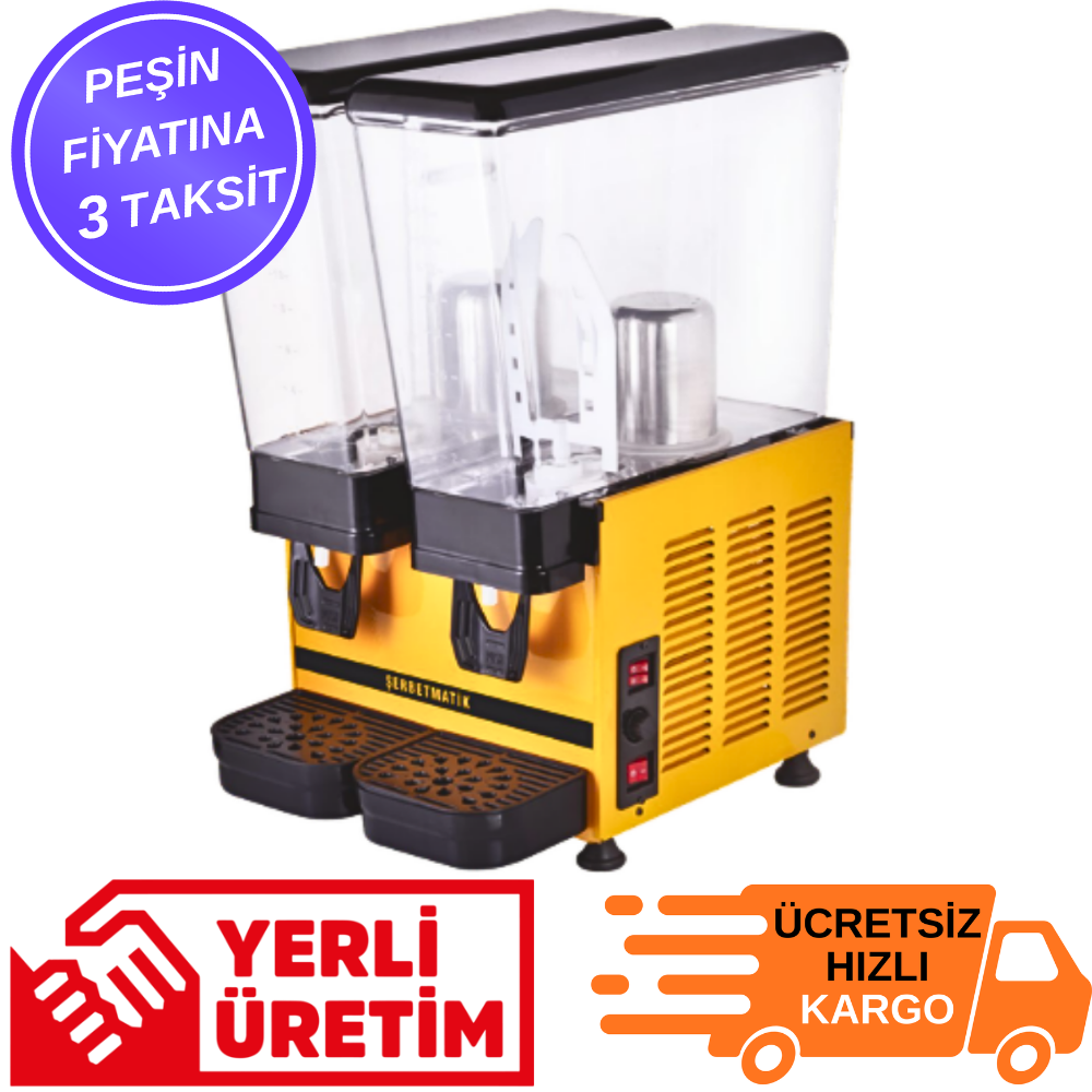 Şerbetmatik İkili Limonata ve Ayran Makinesi – 2x20 Litre Fıskiye + Karıştırıcı (20 Litre Ayran + 20 Litre Limonata)