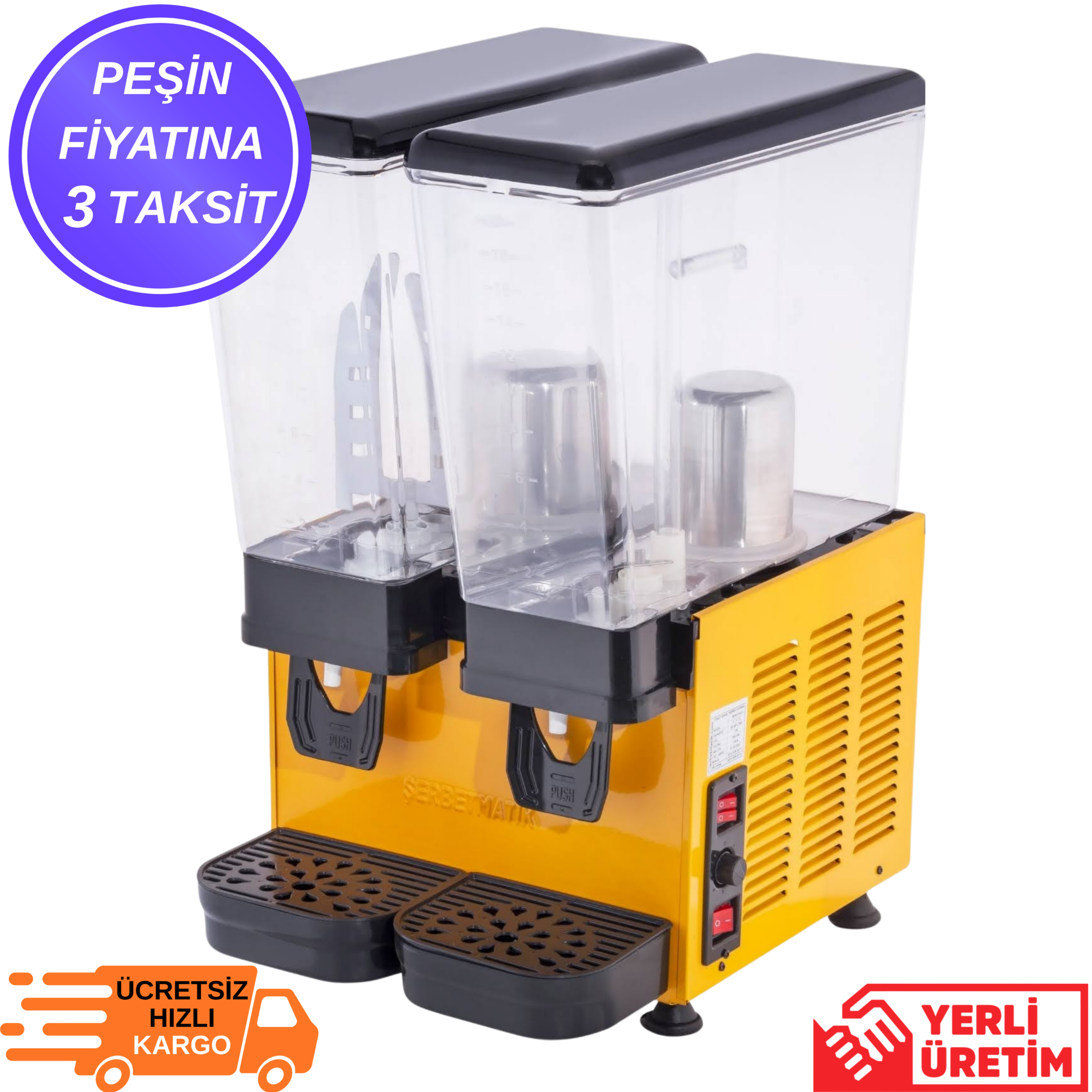 Şerbetmatik İkili Limonata ve Ayran Makinesi – 2x20 Litre Fıskiye + Karıştırıcı (20 Litre Ayran + 20 Litre Limonata)