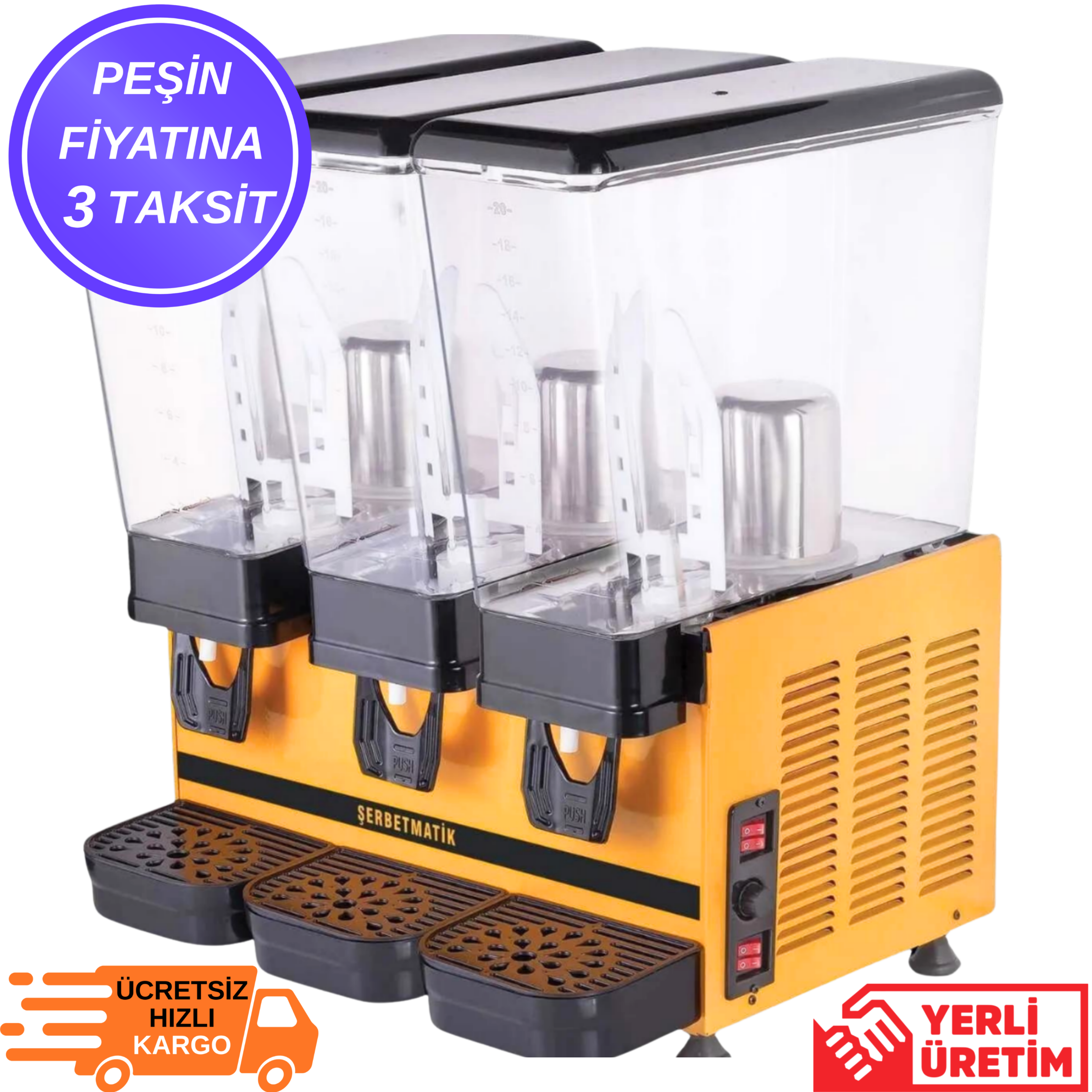 Şerbetmatik Üçlü Ayran Makinesi – 3x20 Litre Karıştırıcılı