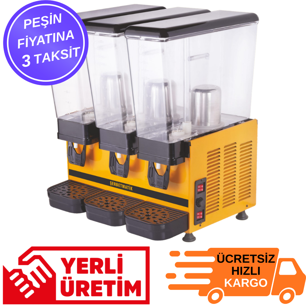 Şerbetmatik Üçlü Limonata Makinesi – 3×20 Litre Fıskiyeli